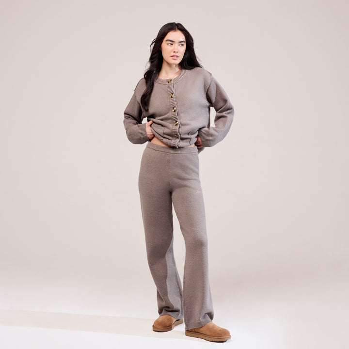 Soft Knit Wide Leg Trousers - Mocha
