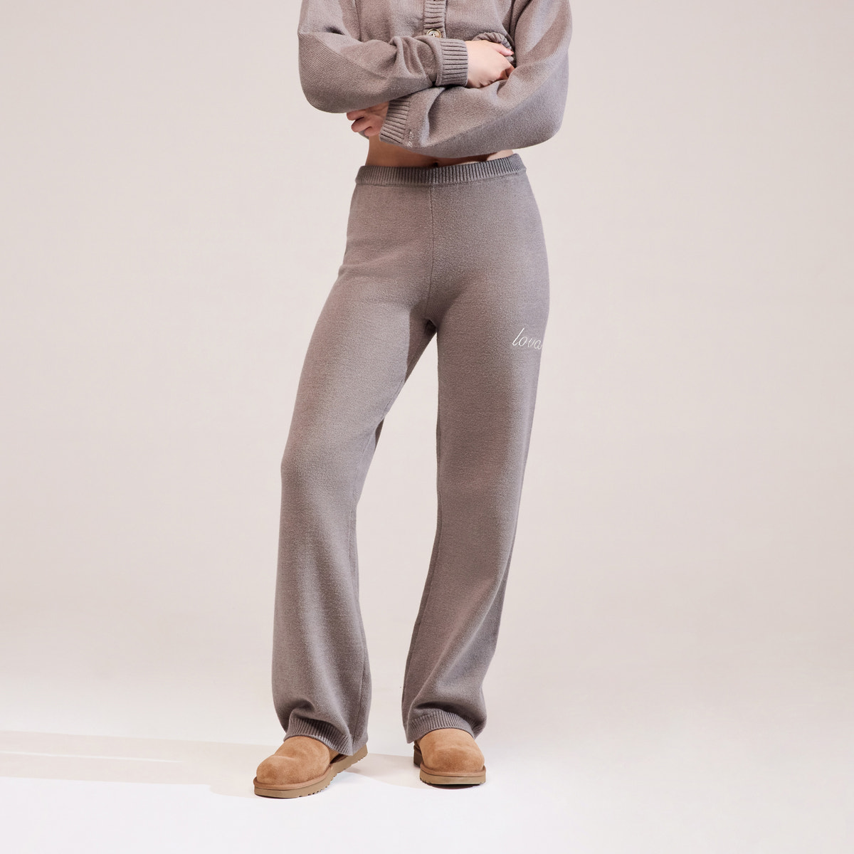 Soft Knit Wide Leg Trousers - Mocha