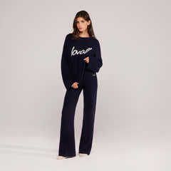 Alpaca Knit Wide Leg Trousers - Navy