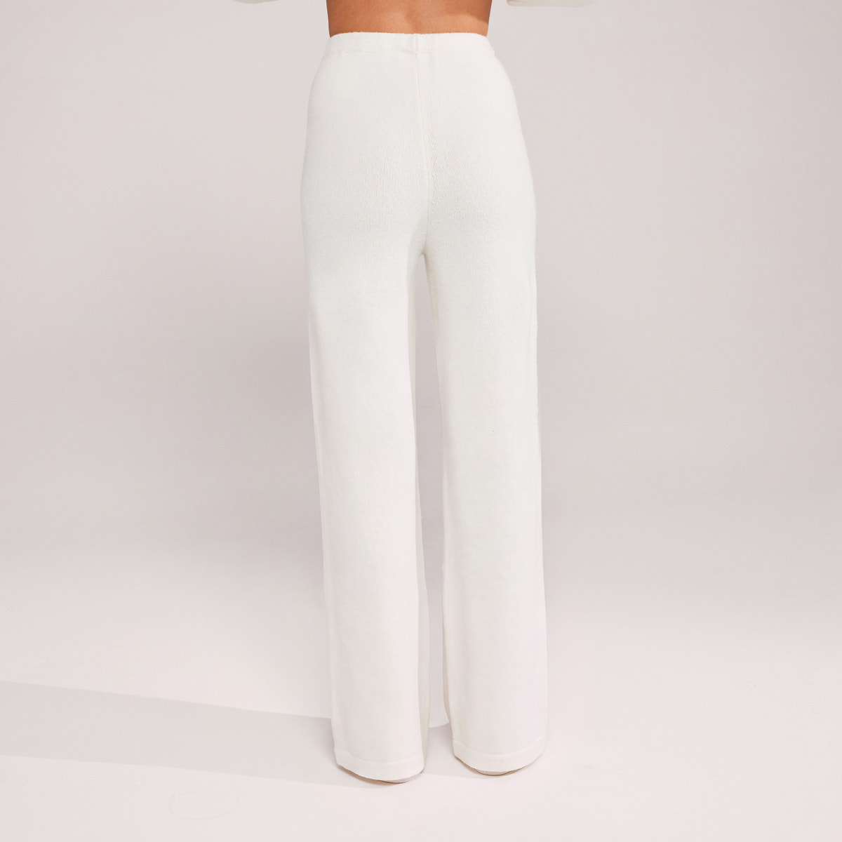 Wide Leg Knit Trousers - Off White