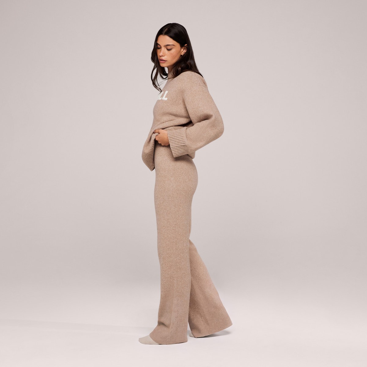 Varsity Knit Oversized Jumper - Biscuit