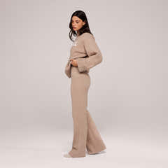 Wide Leg Knit Trousers - Biscuit