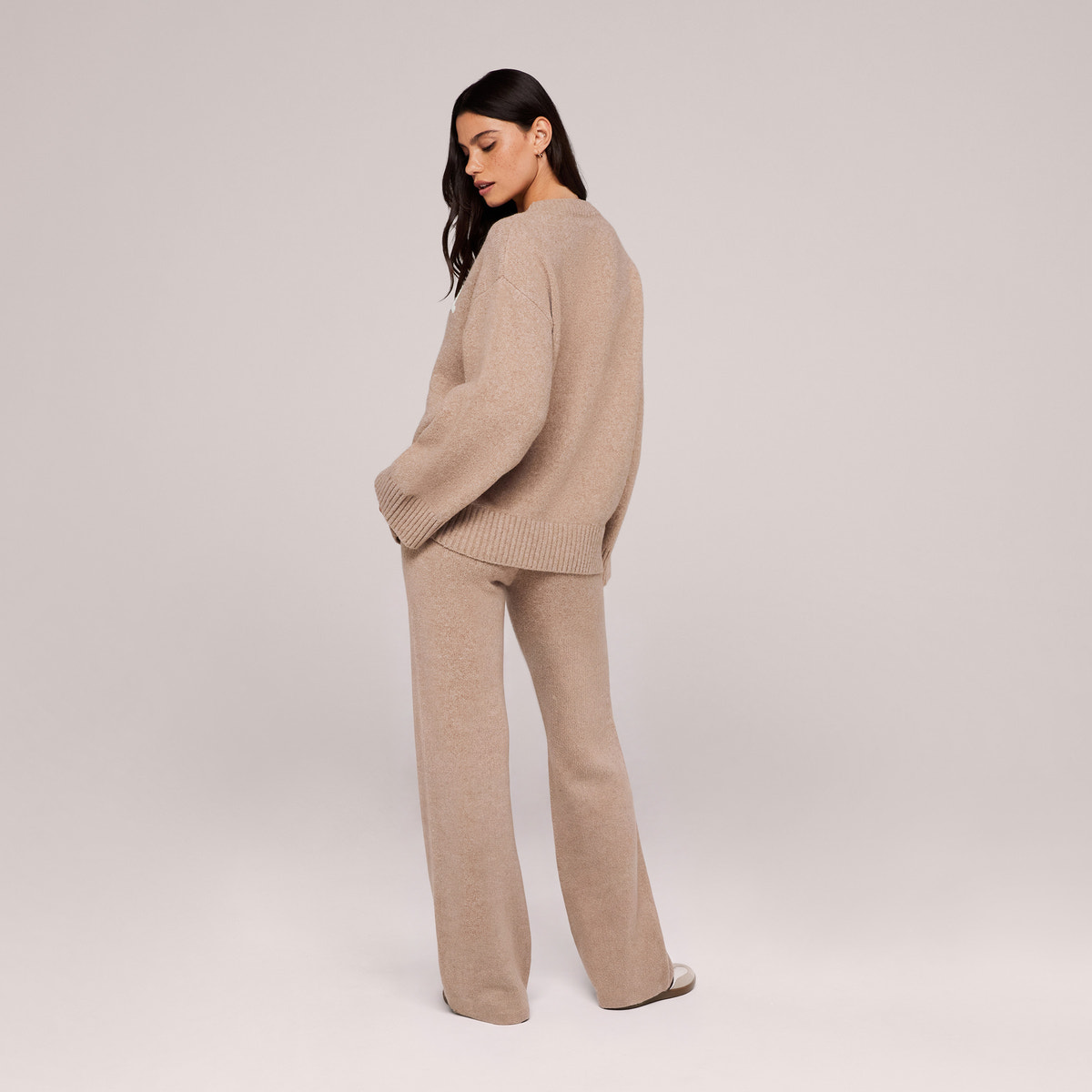 Wide Leg Knit Trousers - Biscuit