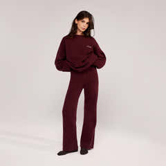 Wide Leg Knit Trousers - Burgundy