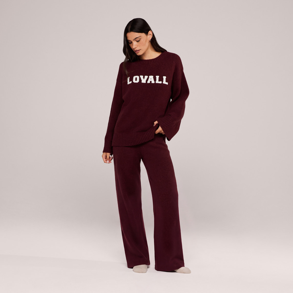 Varsity Knit Oversized Jumper - Burgundy