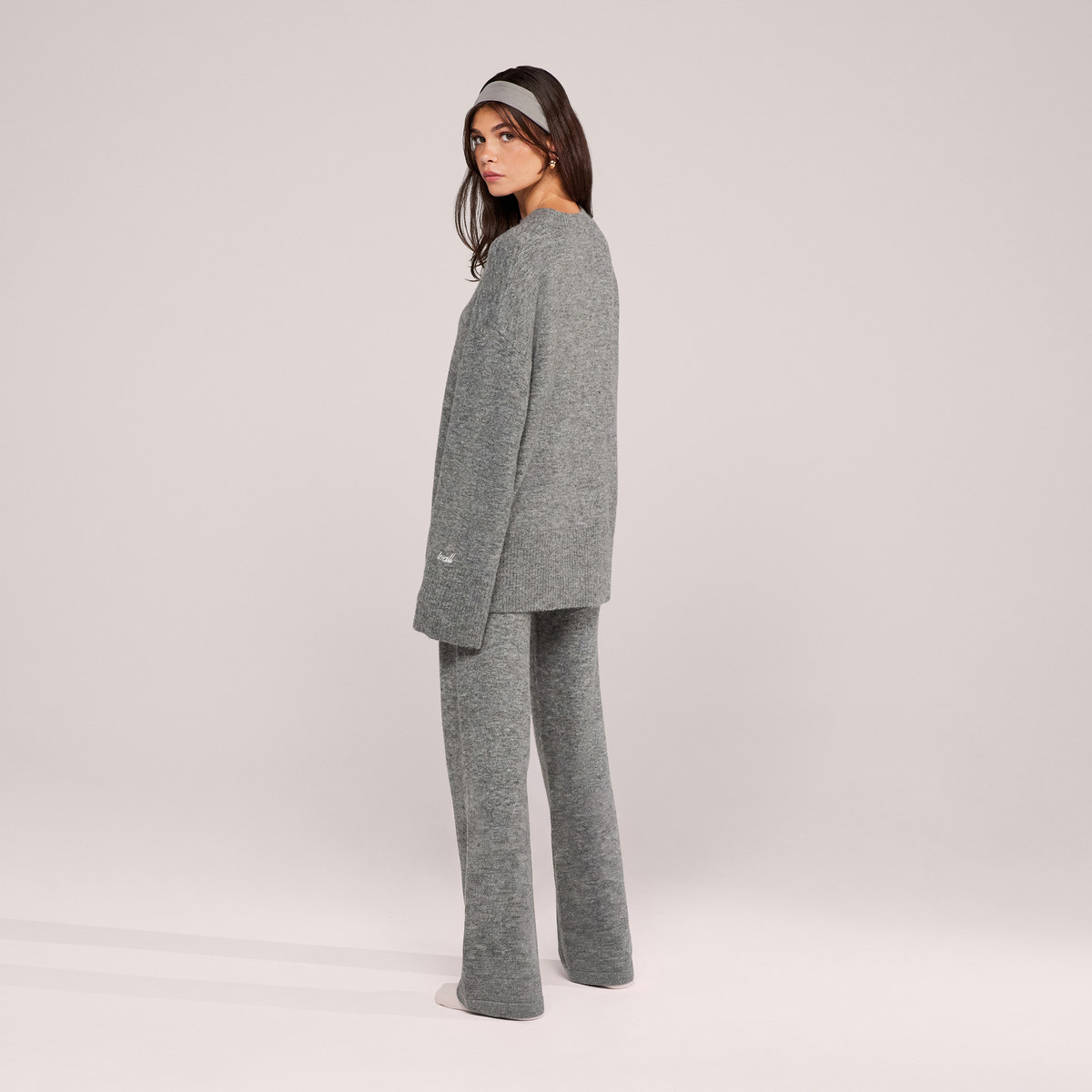 Alpaca Knit Wide Leg Trousers - Grey