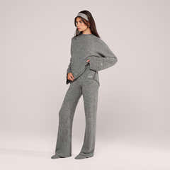 Alpaca Knit Wide Leg Trousers - Grey