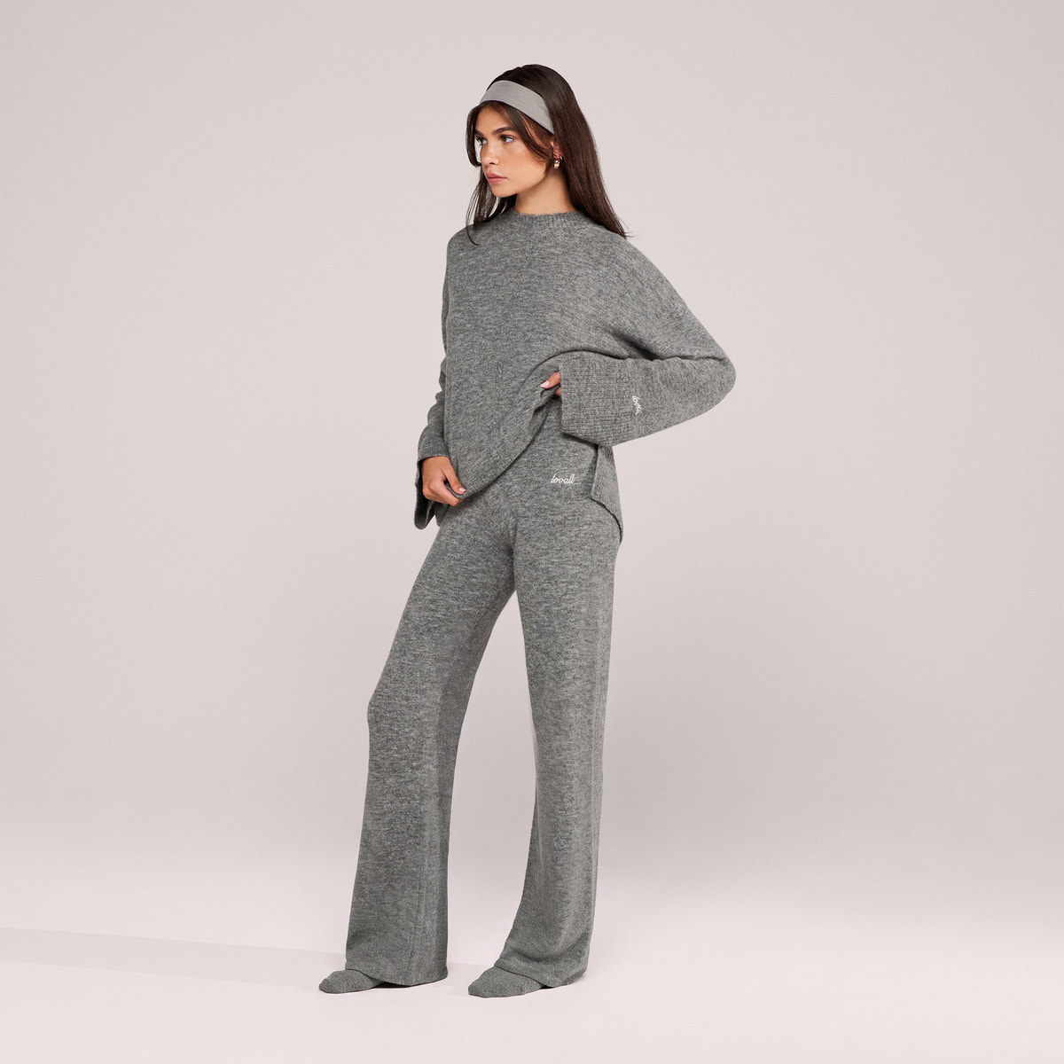 Alpaca Knit Split Hem Oversized Jumper - Grey