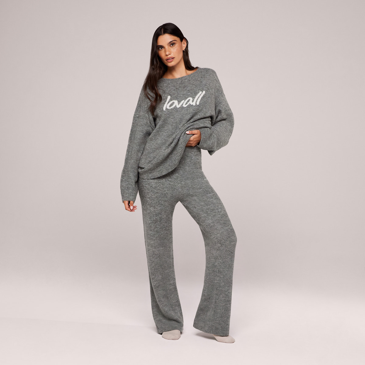 Alpaca Knit Script Oversized Jumper - Grey