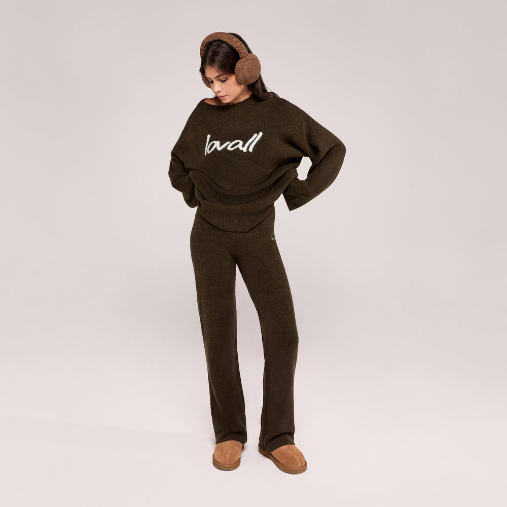 Alpaca Knit Wide Leg Trousers - Deep Olive