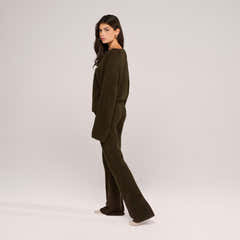 Alpaca Knit Wide Leg Trousers - Deep Olive