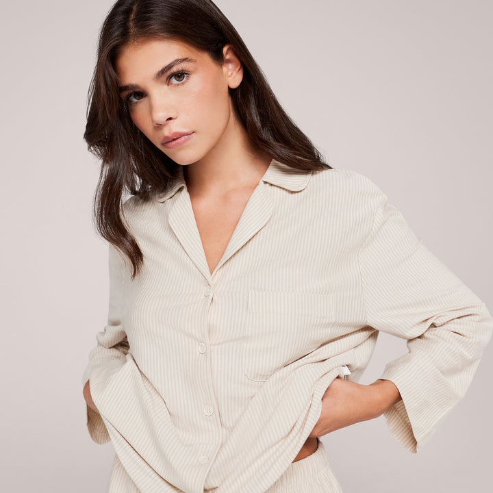 Organic Cotton Button Through Pyjama Top - Neutral Stripe