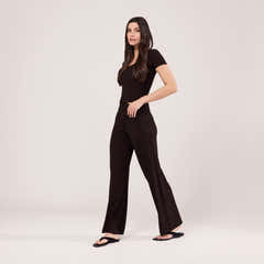 Lightweight Wide Leg Trousers - Black Coffee