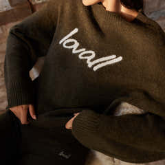 Alpaca Knit Script Oversized Jumper - Deep Olive