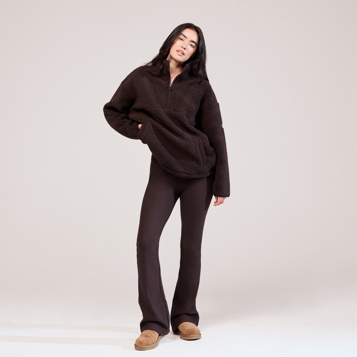 Borg 1/4 Zip Fleece - Espresso Brown