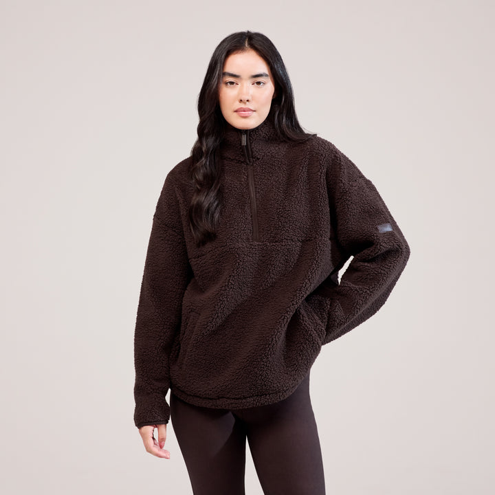 Borg 1/4 Zip Fleece - Espresso Brown