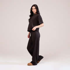 Soft Touch Wide Leg Lounge Set - Black Coffee