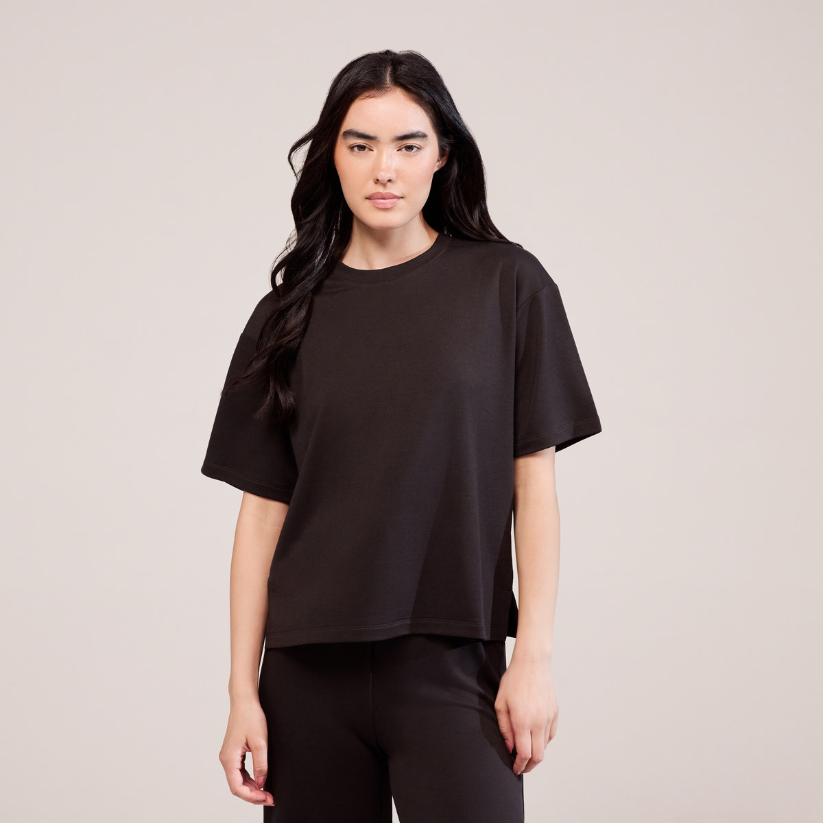Soft Touch Wide Leg Lounge Set - Black Coffee