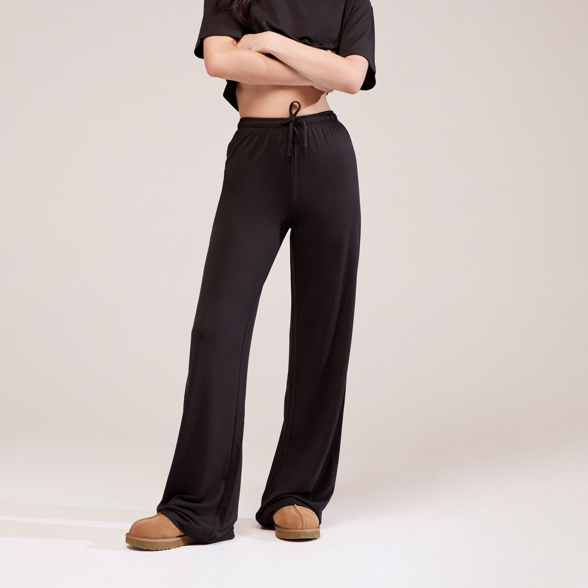 Soft Touch Wide Leg Lounge Set - Black Coffee