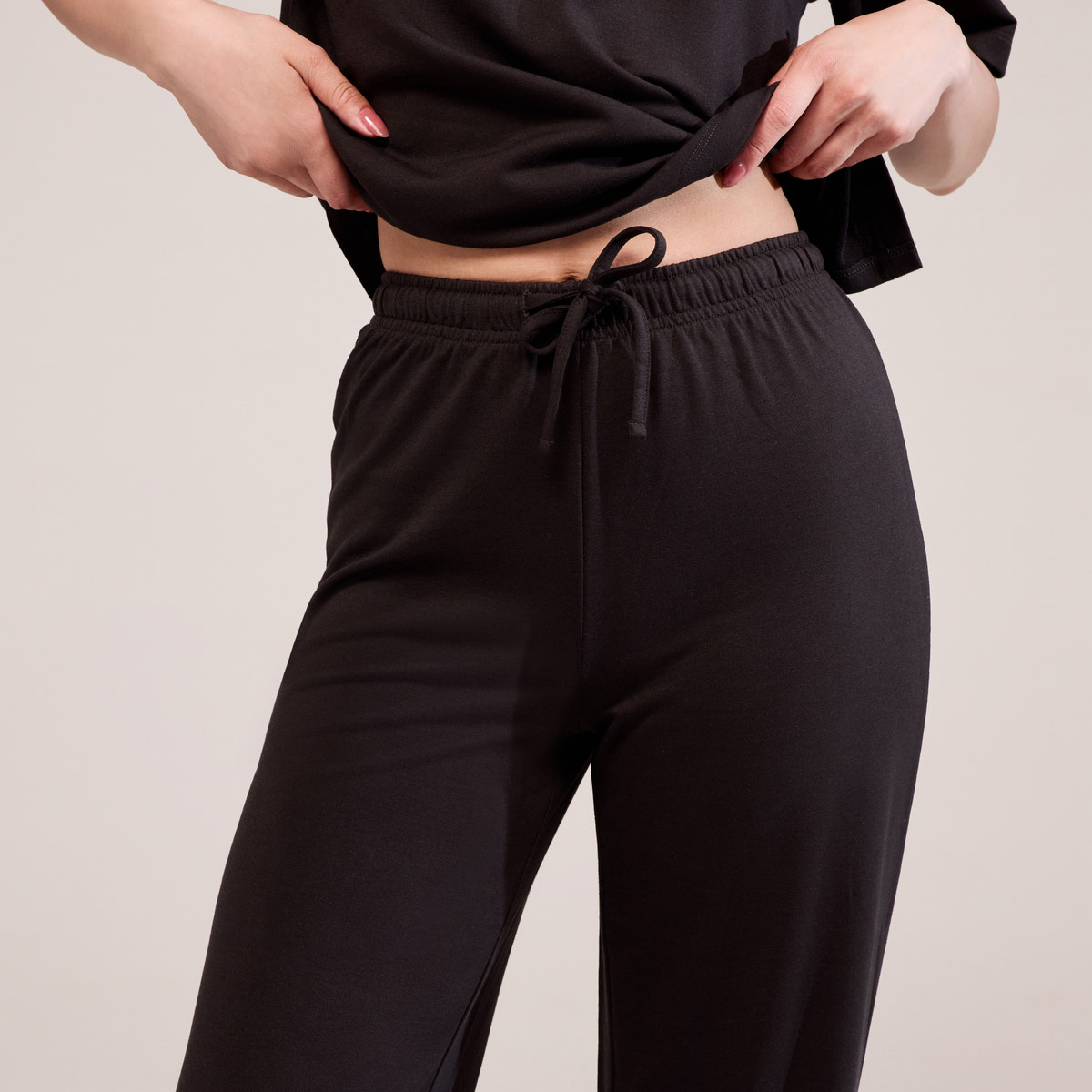 Soft Touch Wide Leg Lounge Set - Black Coffee