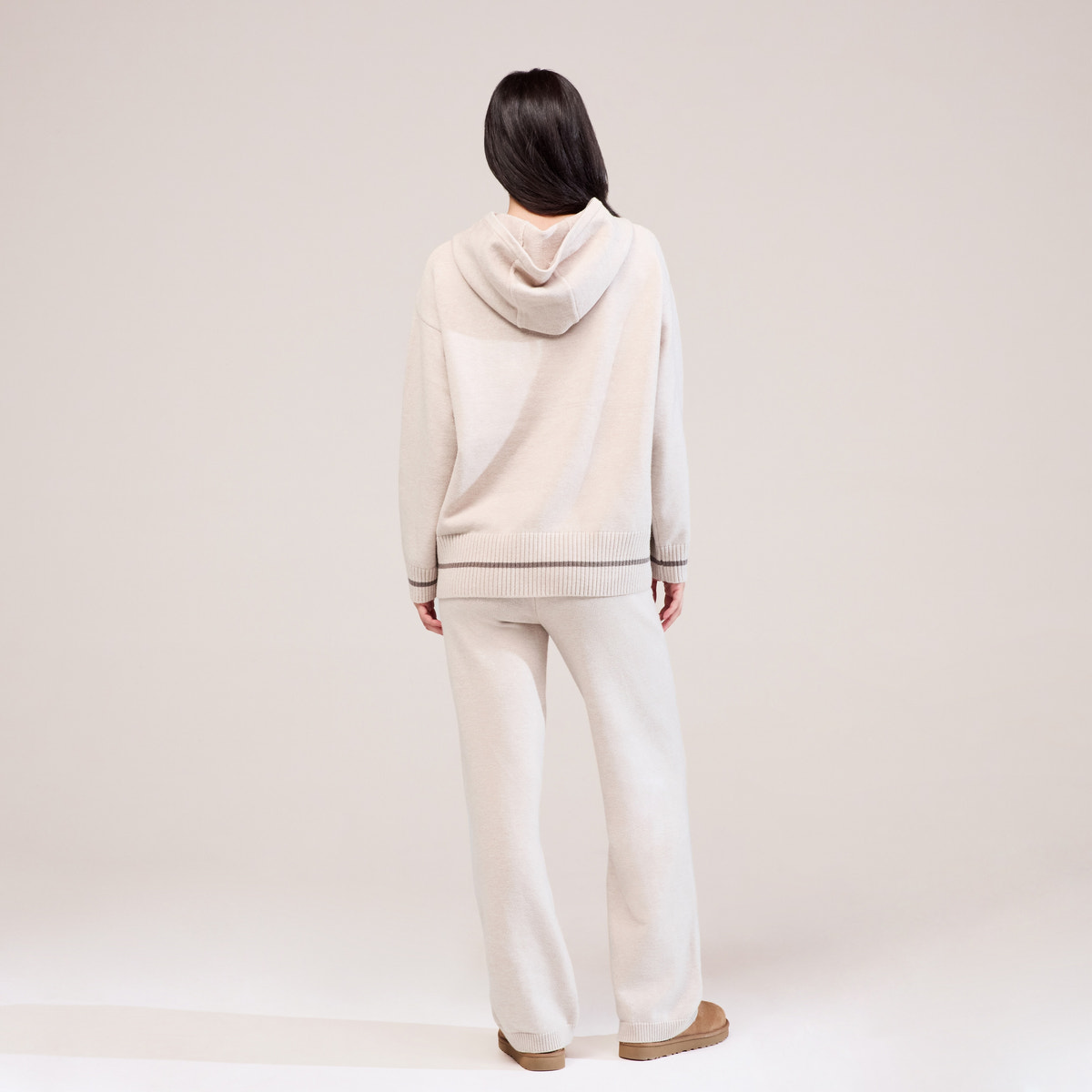 Soft Knit Wide Leg Trousers - Beige