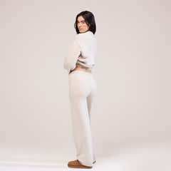 Soft Knit Wide Leg Trousers - Beige