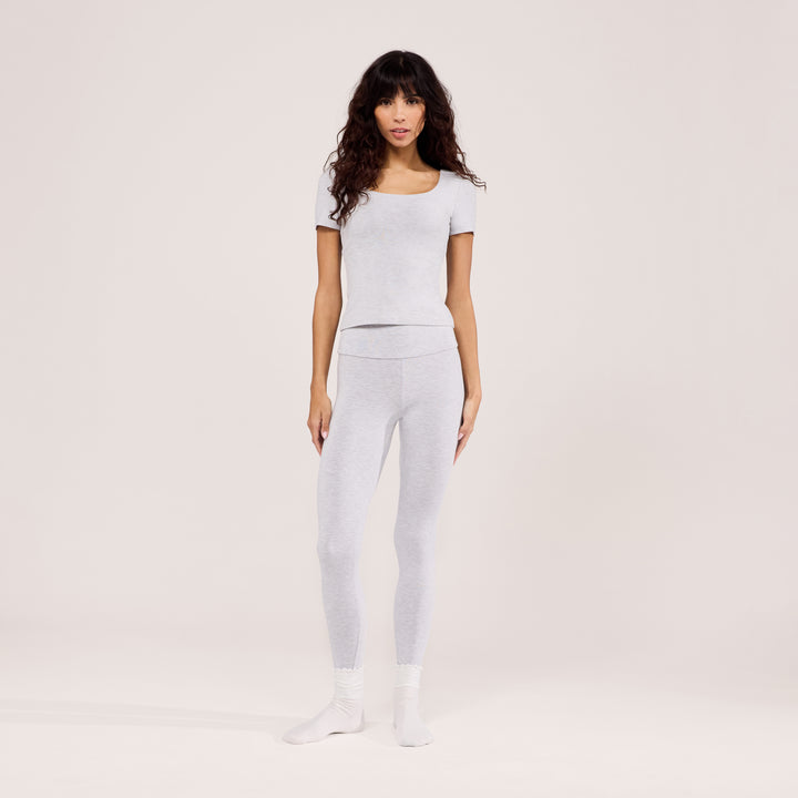 Lightweight Everyday High Waisted Leggings - Light Grey Marl