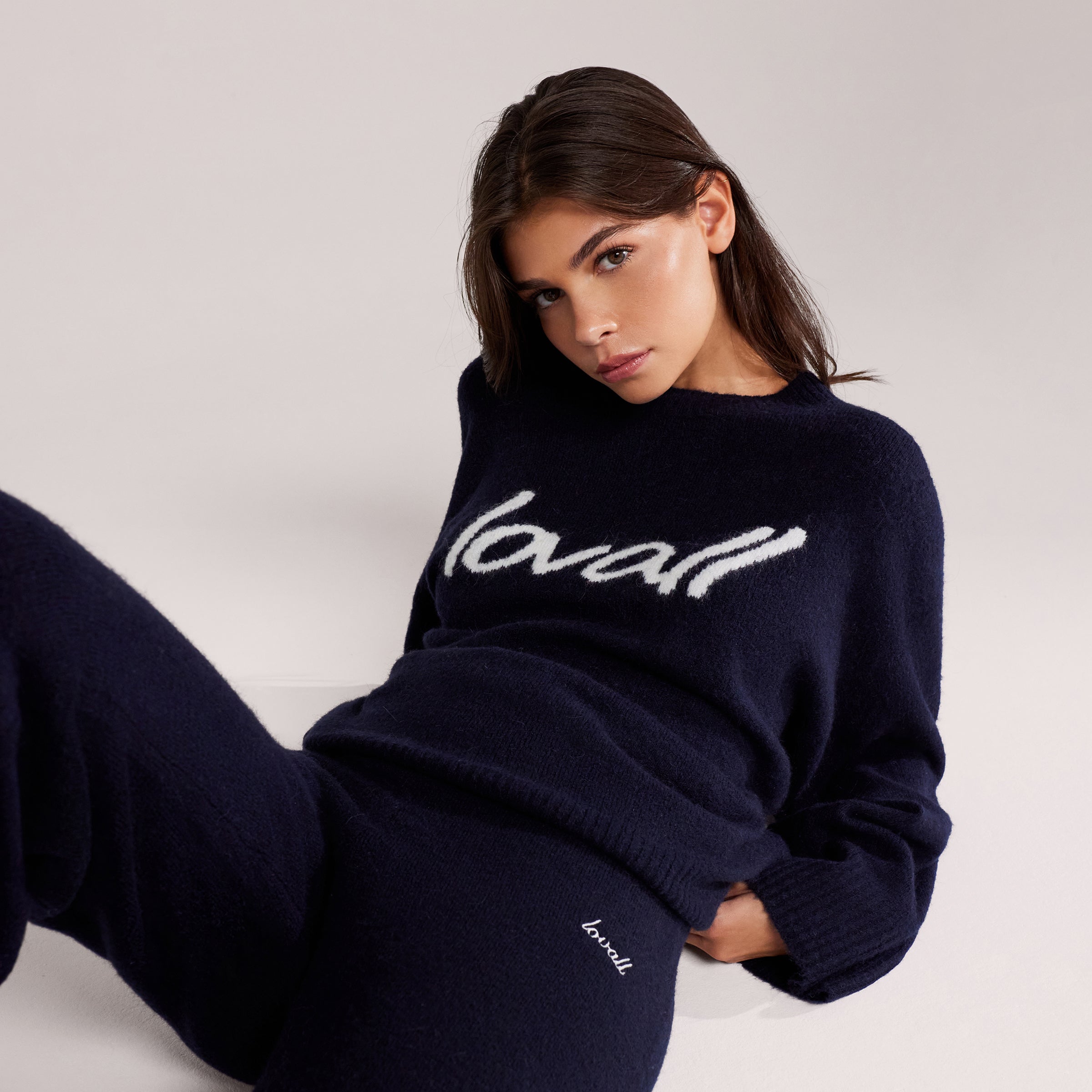 Alpaca Knit Script Oversized Jumper - Navy