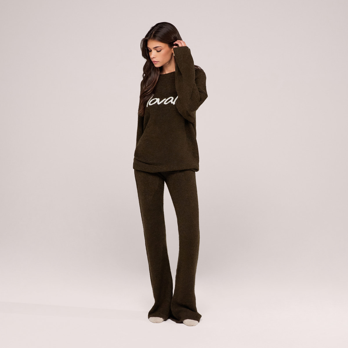 Alpaca Knit Script Oversized Jumper - Deep Olive