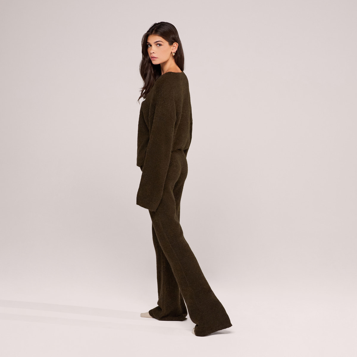 Alpaca Knit Script Oversized Jumper - Deep Olive