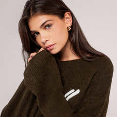Alpaca Knit Script Oversized Jumper - Deep Olive