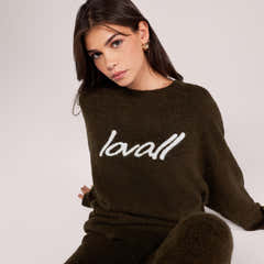 Alpaca Knit Script Oversized Jumper - Deep Olive