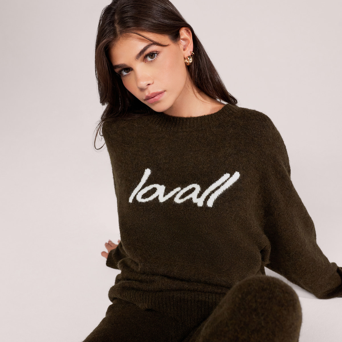 Alpaca Knit Script Oversized Jumper - Deep Olive