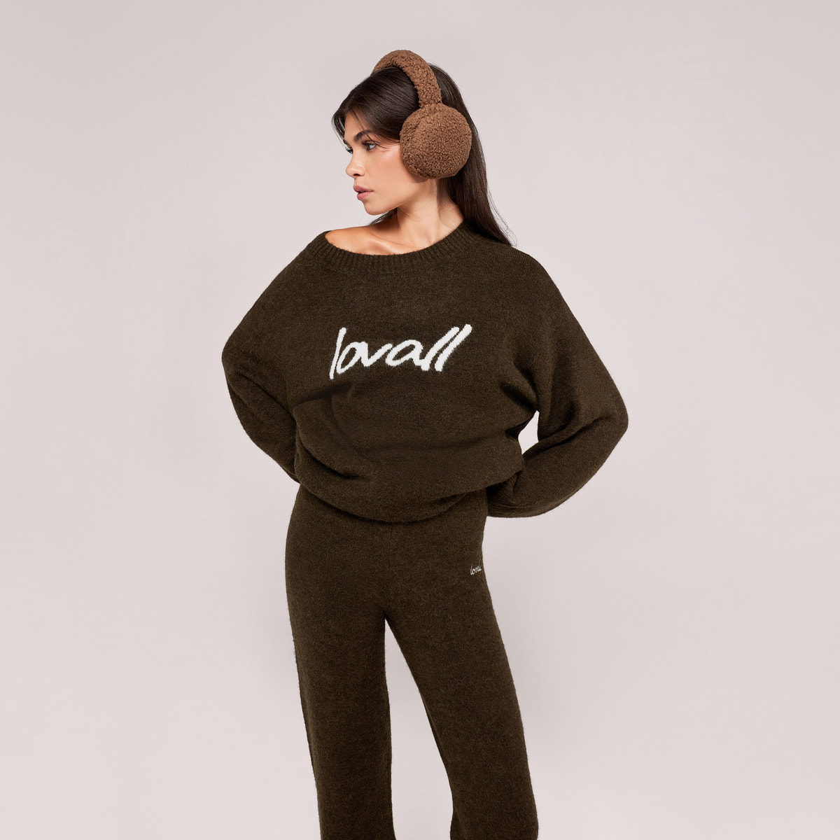 Alpaca Knit Script Oversized Jumper - Deep Olive