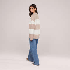Alpaca Knit Oversized Polo Jumper - Beige Stripe
