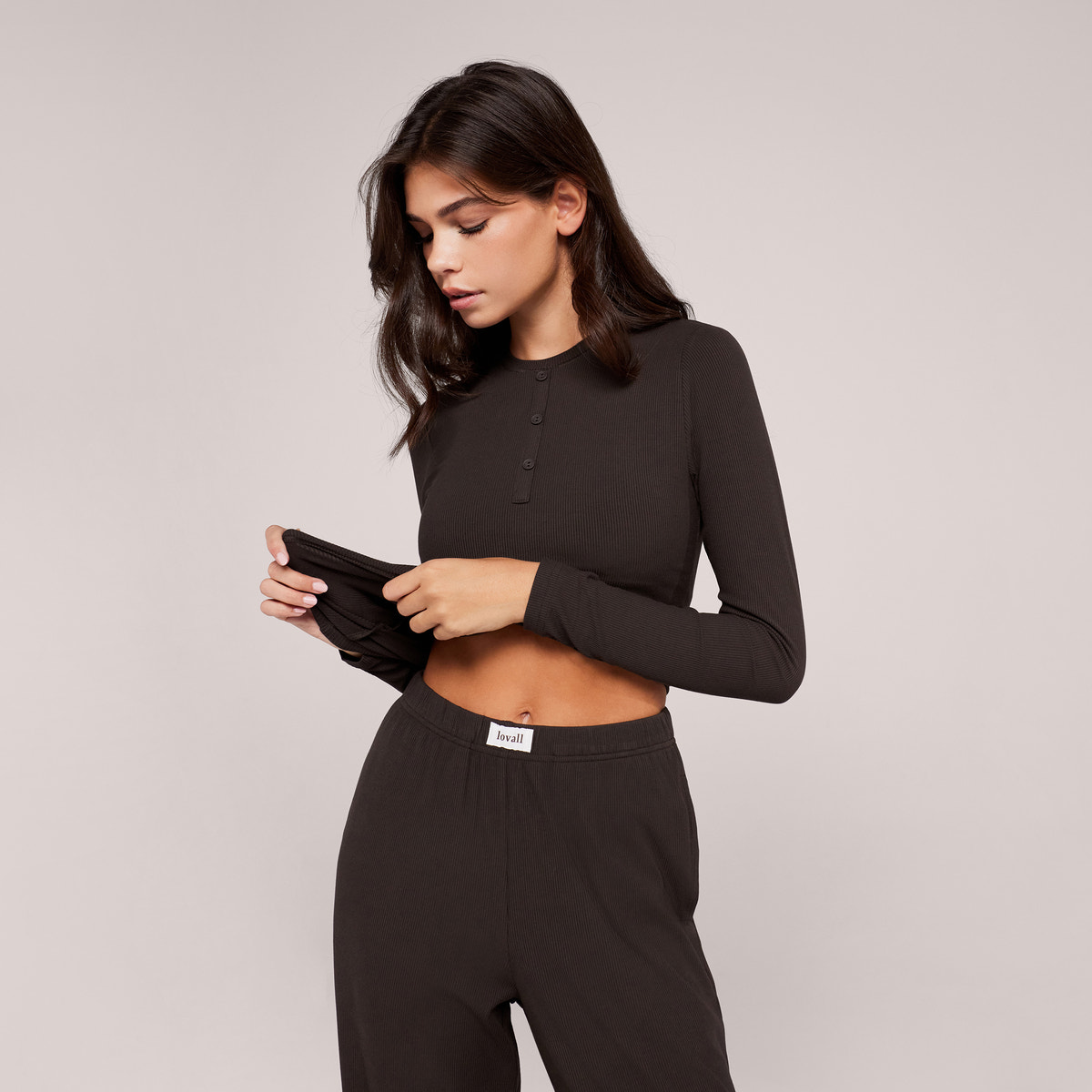 Soft Rib Lounge Top - Black Coffee