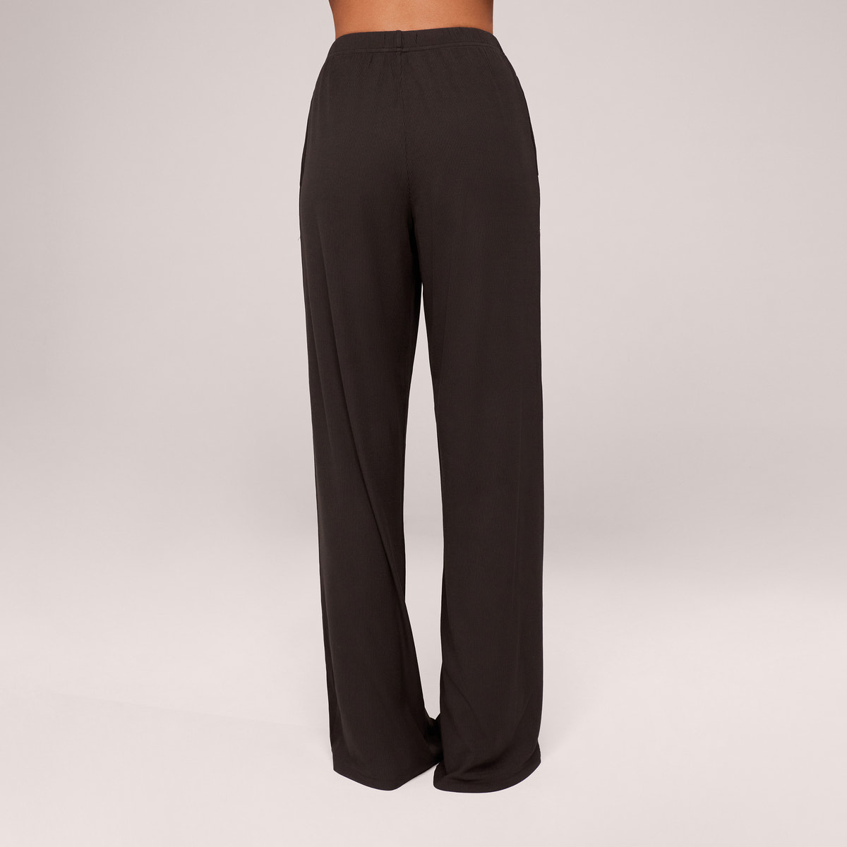 Soft Rib Lounge Wide Leg Bottoms - Black Coffee