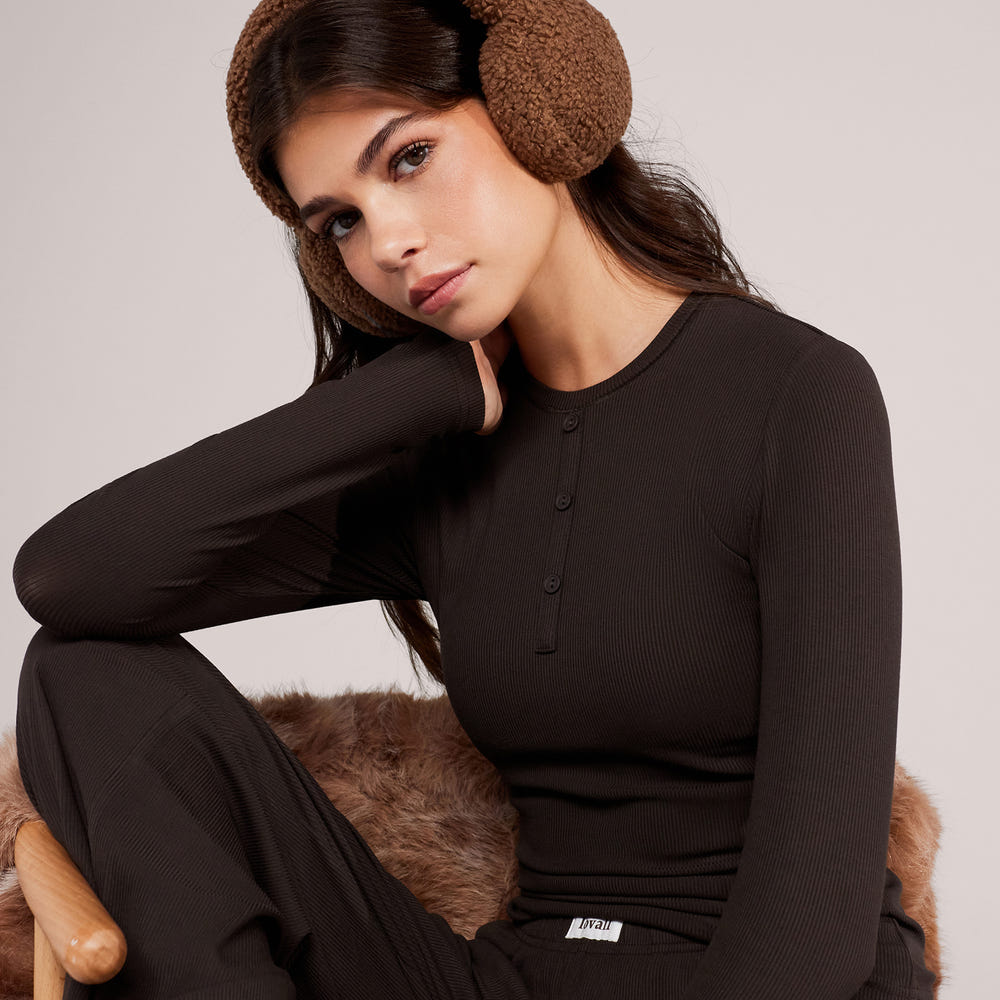 Soft Rib Lounge Top - Black Coffee