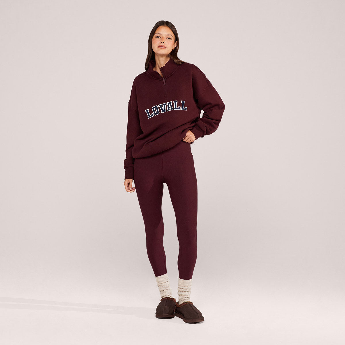 Loopback Varsity 1/4 Zip Sweatshirt - Burgundy