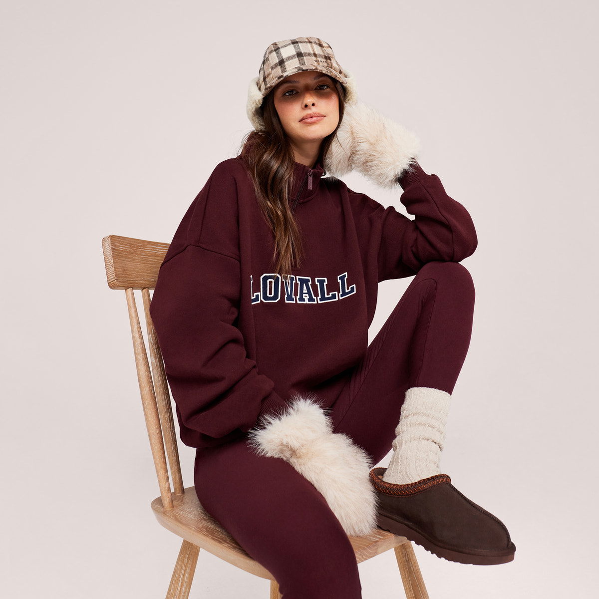 Loopback Varsity 1/4 Zip Sweatshirt - Burgundy