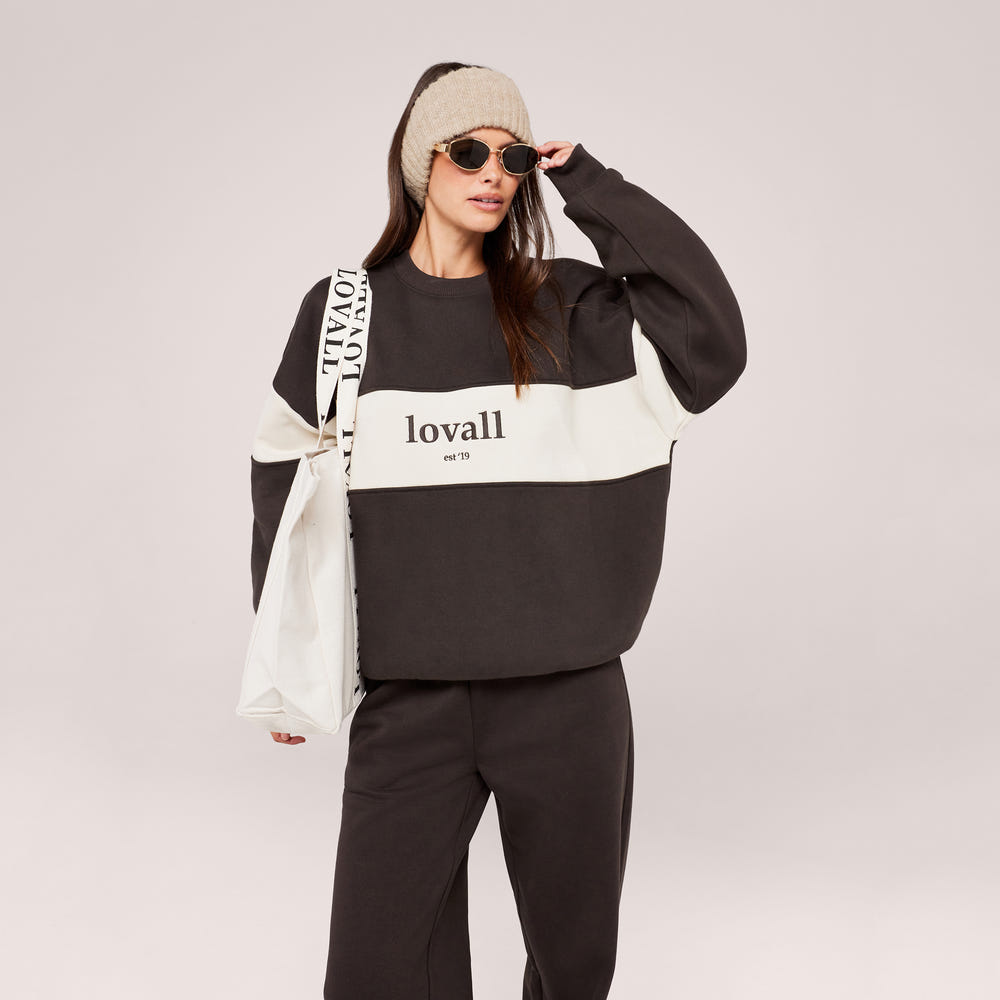 Heavyweight Oversized Sweatshirt Colour Block - Black Coffee