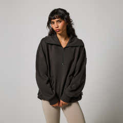 Organic Oversized 1/4 Zip Sweatshirt - Black Coffee