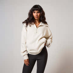 Organic Oversized 1/4 Zip Sweatshirt - Ecru