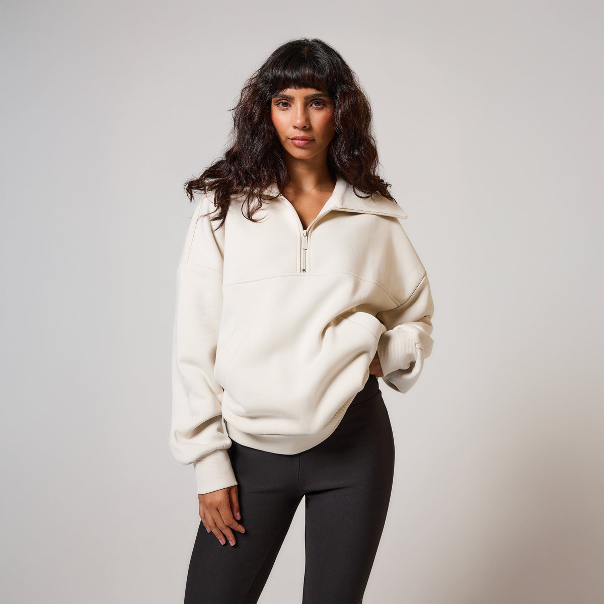 Organic Oversized 1/4 Zip Sweatshirt - Ecru