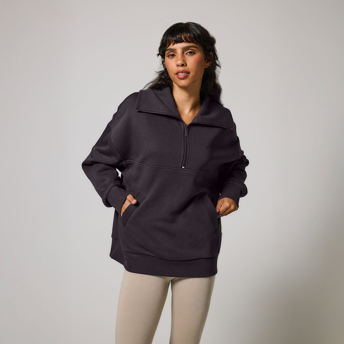 Organic Oversized 1/4 Zip Sweatshirt - Shadow Grey