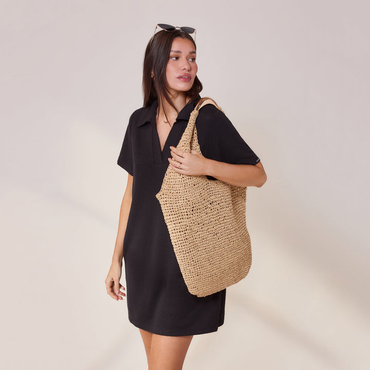 Lightweight Collared Knit Dress - Black