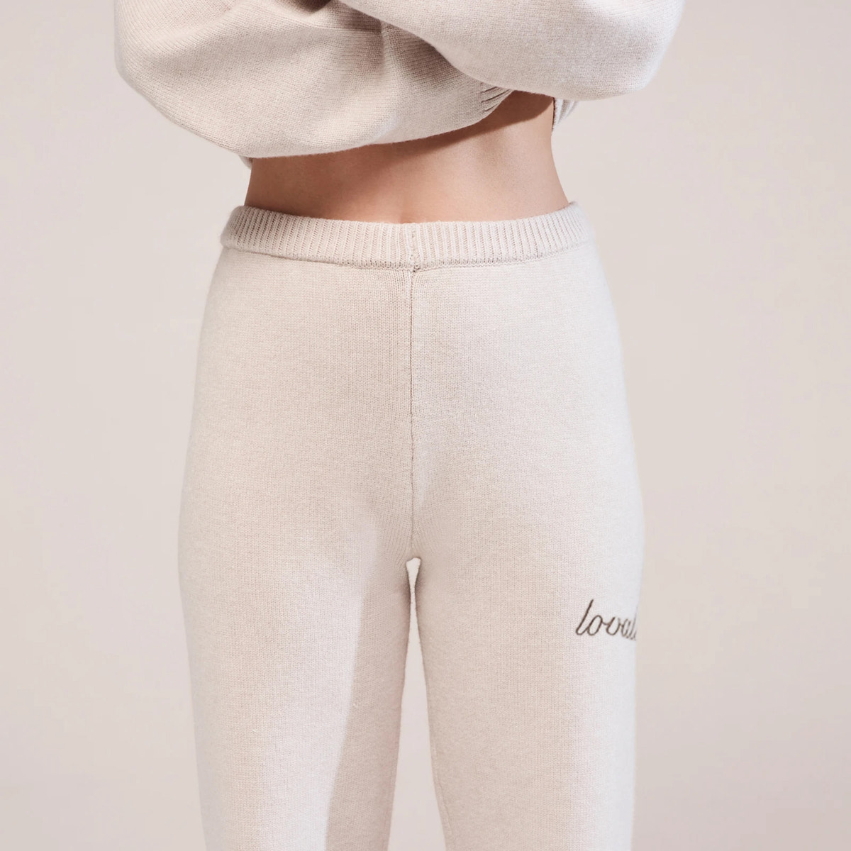 Soft Knit Wide Leg Trousers - Beige